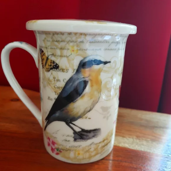 Kent Pottery Lidded Mug bird butterfly motif - Picture 2 of 7